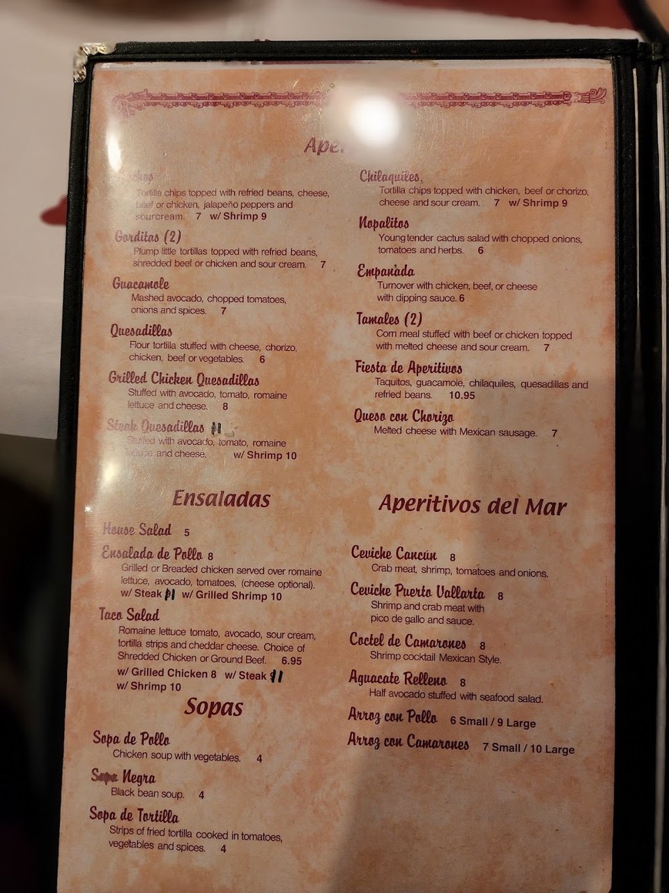 Simple menu layout for lunch service.
